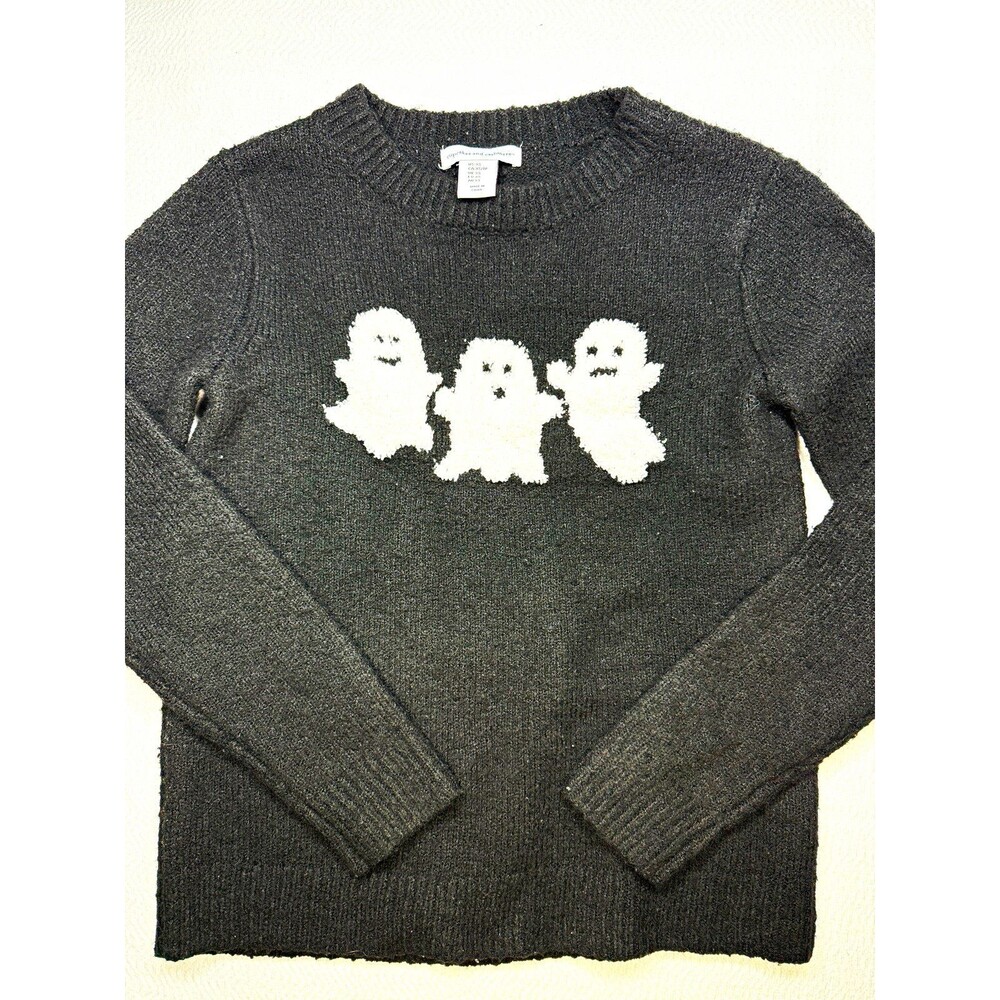 Cupcakes and Cashmere Crew Neck Knit Pullover Sweater Ghost Graphic Black XS
